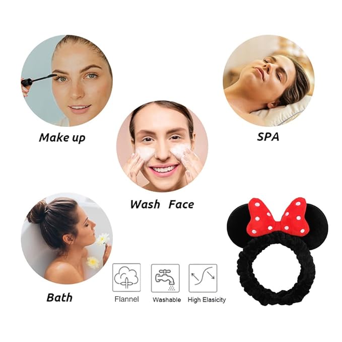 JIAHANG Mouse Ears Facial Spa Headbands, Coral Fleece Wash Face Hair Band - Image 6
