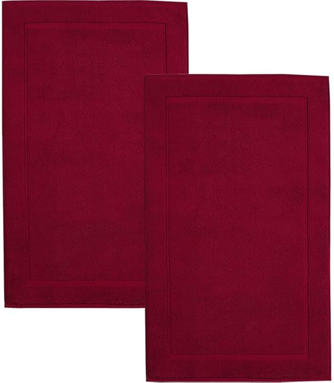 Hawmam Linen Red Bath Mats, 21 x 34 inches, Banded Design, Highly Absorbent by HawmamLinen