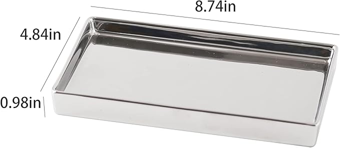 Jewelry Holder Ceramic Trinket Tray Rectangte Vanity Makeup Mirror Tray Silvery - Image 5
