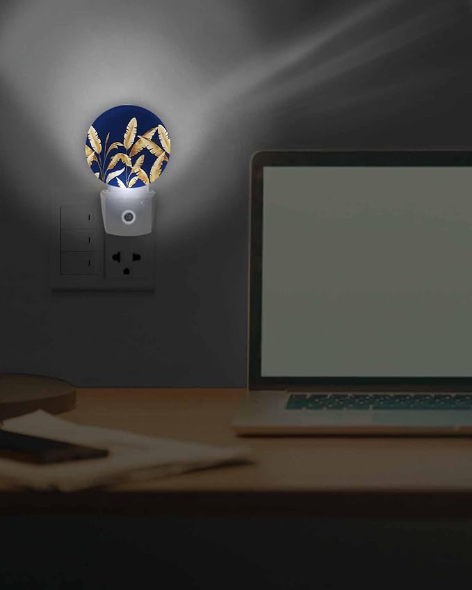 Night Lights Auto Sensor Golden Foliage Night Light Navy Blue Minimalist Leaf - Image 7