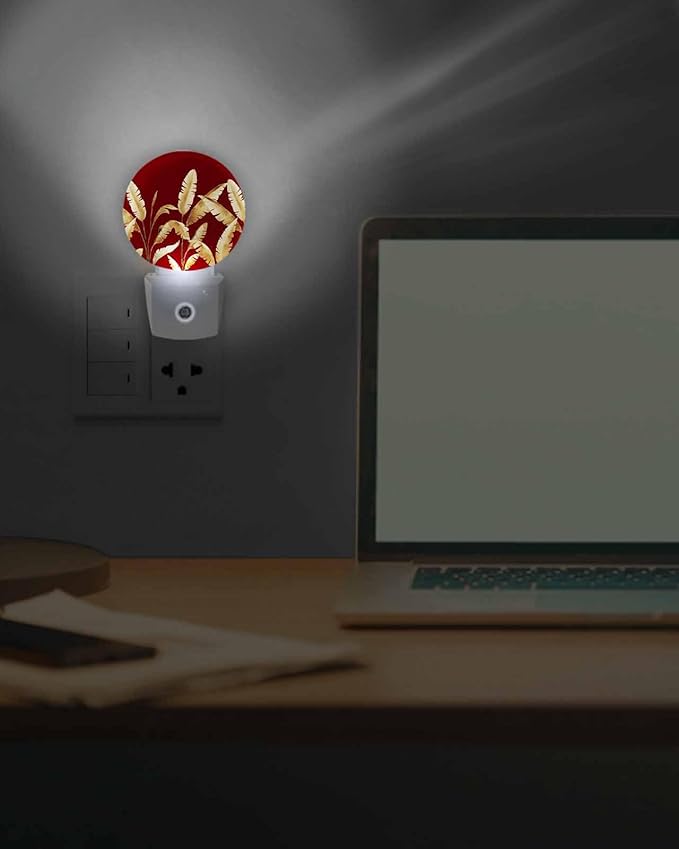 Night Lights Auto Sensor Golden Foliage Night Light Red Minimalist Leaf Round - Image 7