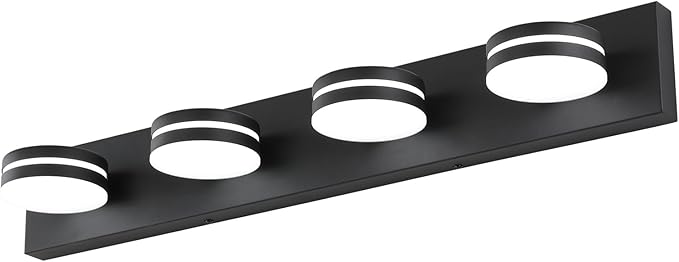 4-Light Bathroom Vanity Light, Matte Black Bathroom Light Fixtures Over Mirror by BATHROOMLIGHTINGFIXTURES