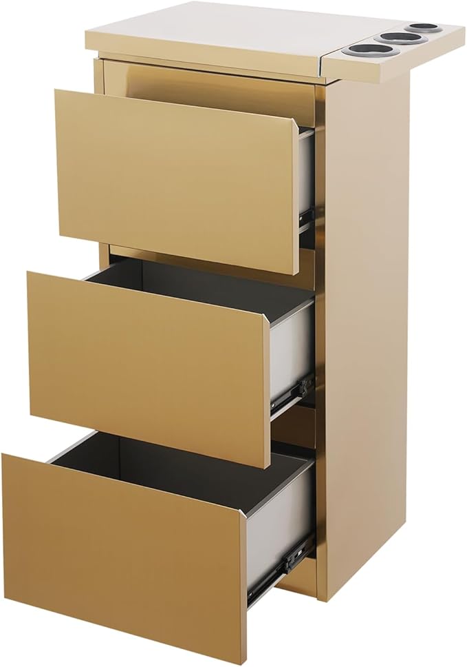 Stainless Steel Beauty Salon Storage Cabinet, 3-Drawer Rolling Styling Station - Image 5