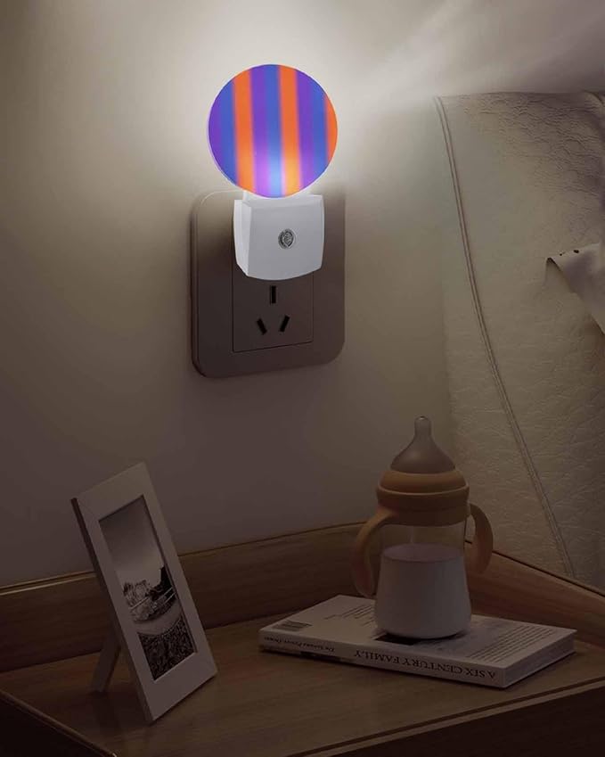 Night Lights Auto Sensor Purple Orange Night Light Gradient Color Stripe Round - Image 5