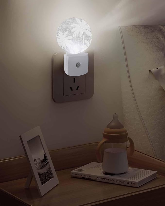 Night Lights Auto Sensor Tropical Palm Trees Night Light Grey Linen Coastal - Image 5