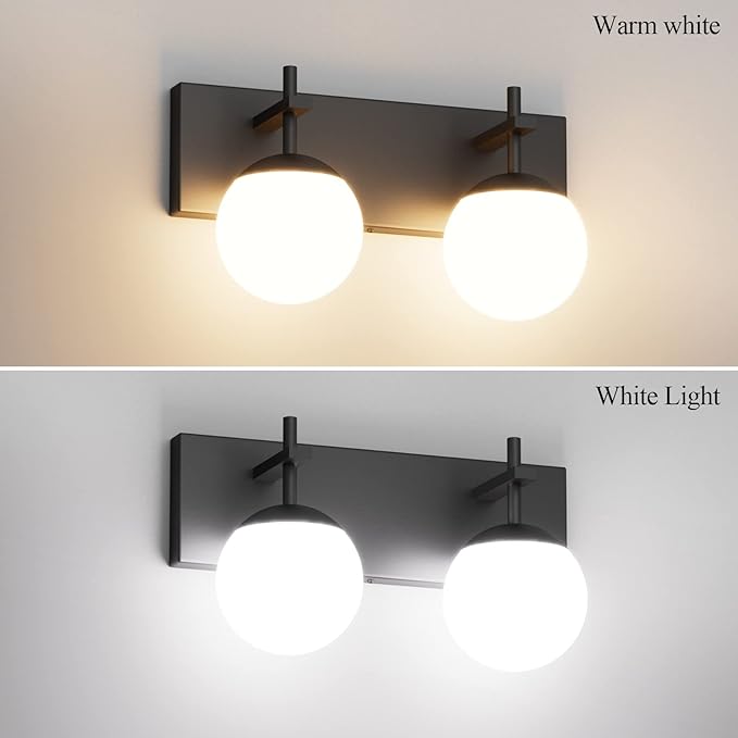 Ralbay Matte Black Bathroom Wall Light Fitures 2-Light Mid Century Modern - Image 2