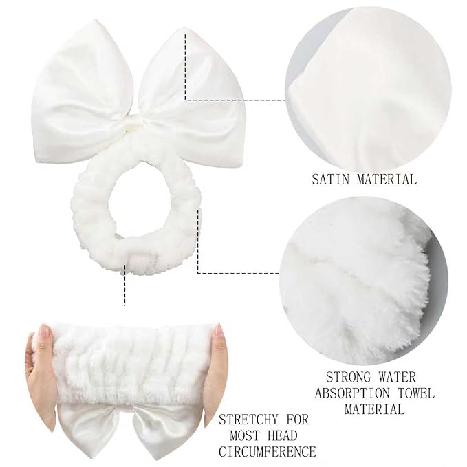 JIAHANG Large Bow Facial Spa Headband, Satin Bow Making Up Wash Hairband - Image 7