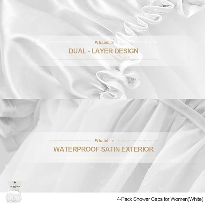 Shower Cap for Women Reusable Extra Large Shower Cap for Men Satin Double Layer - Image 4