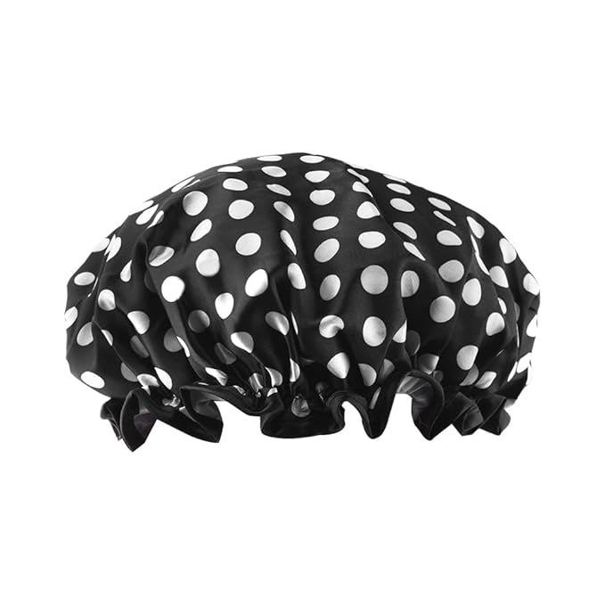Polka Dot Shower Caps for Women Reusable Waterproof Satin Lined Bathing Caps by YALLNASL
