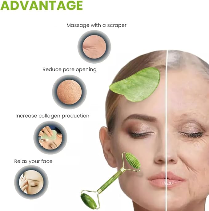 Bibabala 4-PCS Face Roller and Gua Sha Set, Skin Care Roller, Jade Roller Set - Image 7