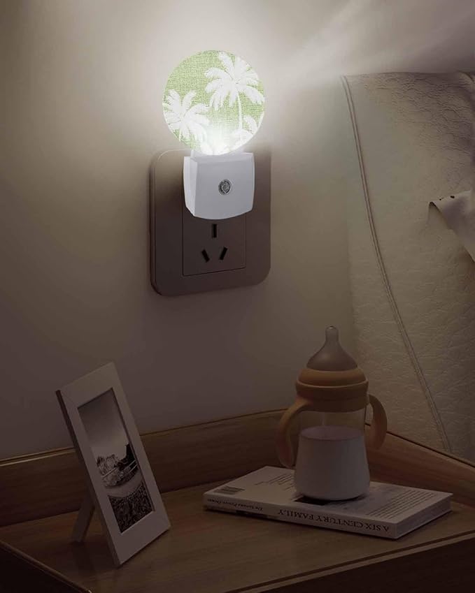 Night Lights Auto Sensor Tropical Palm Trees Night Light Olive Green Linen - Image 5