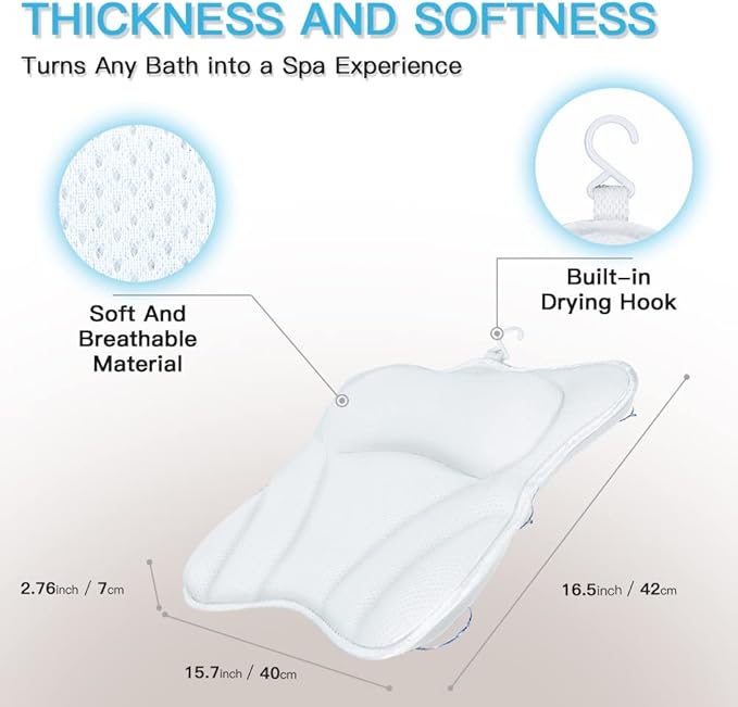 Bath Pillow for Tub Luxury Bathtub Pillow for Head and Neck 4D Air Mesh Spa - Image 7