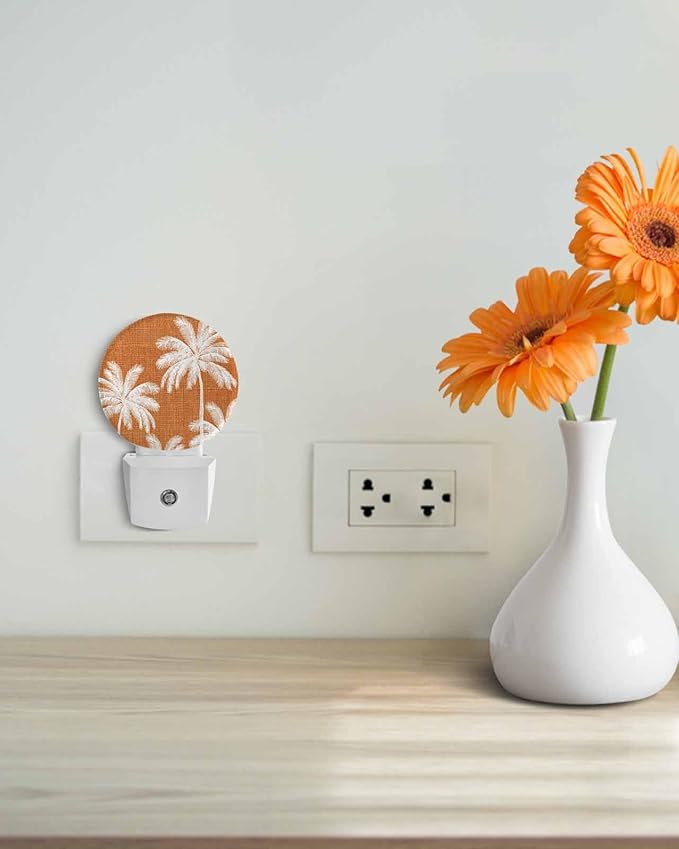 Night Lights Auto Sensor Tropical Palm Trees Night Light Orange Linen Coastal - Image 4
