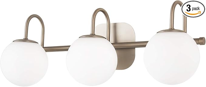 Brushed Nickel Bathroom Vanity Light Fixtures 3 Lights Milk White Glass Globe by ZHUOERLighting