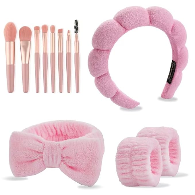 CAZYTOYZ Sponge Spa Headbands for Women Wristband Set Puffy Makeup Brush - Image 2