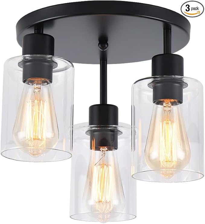 3-Light Industrial Farmhouse Black Matte Light Fixtures Ceiling Mount, by IHENGYANLT