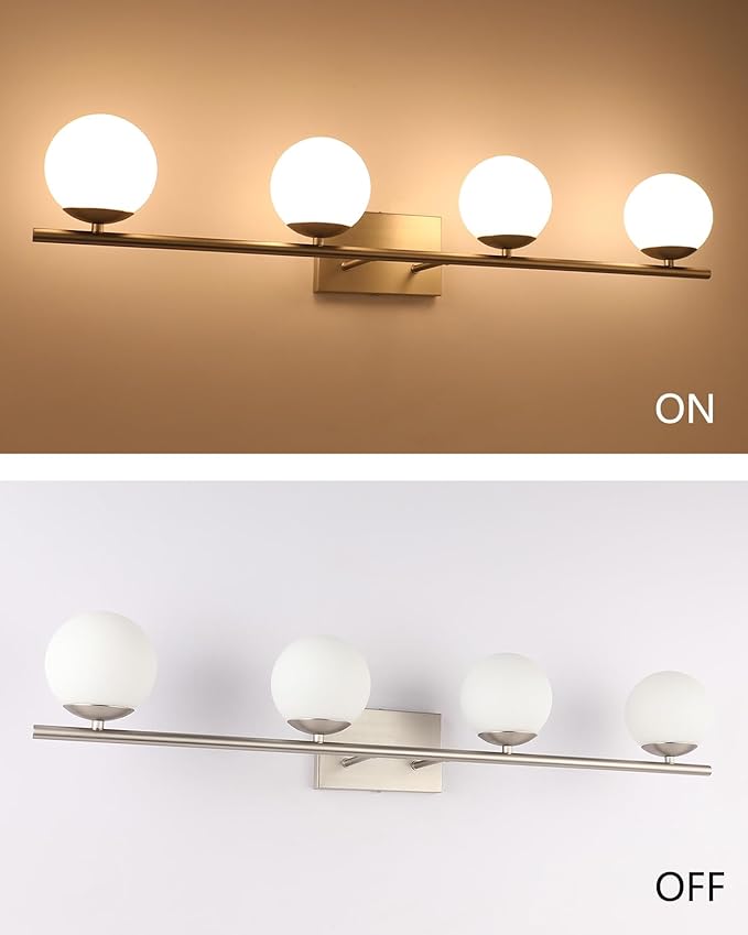 New Bathroom Vanity Light Fixtures 4 Lights Brushed Nickel Glass Shade Modern - Image 5