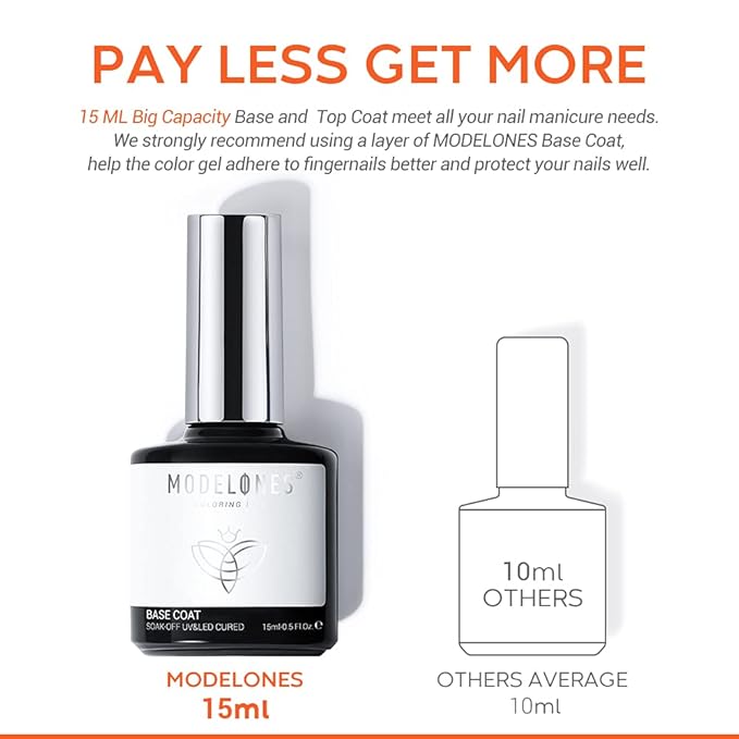 modelones Gel Nail Polish Base Coat, 15 ML 2026 Upgraded Formula Clear High - Image 3