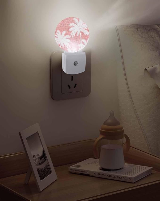 Night Lights Auto Sensor Tropical Palm Trees Night Light Rose Pink Linen - Image 5