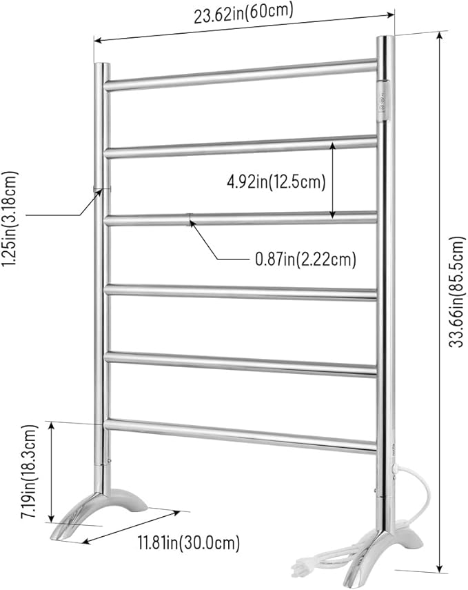 Freestanding Towel Warmer 6 Bars Plug-in Option 3 Working Modes Mirror Polished - Image 6