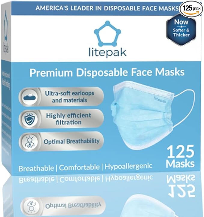 Litepak 125-Pack Disposable Face Mask Premium Comfort Earloops by Litepak