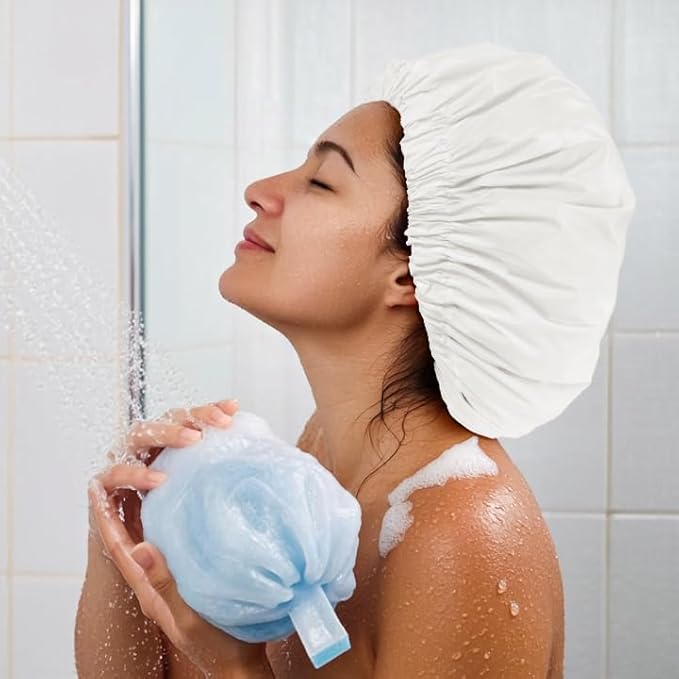 Reusable Shower Cap for Women, Large Waterproof Shower Bonnet - Image 4
