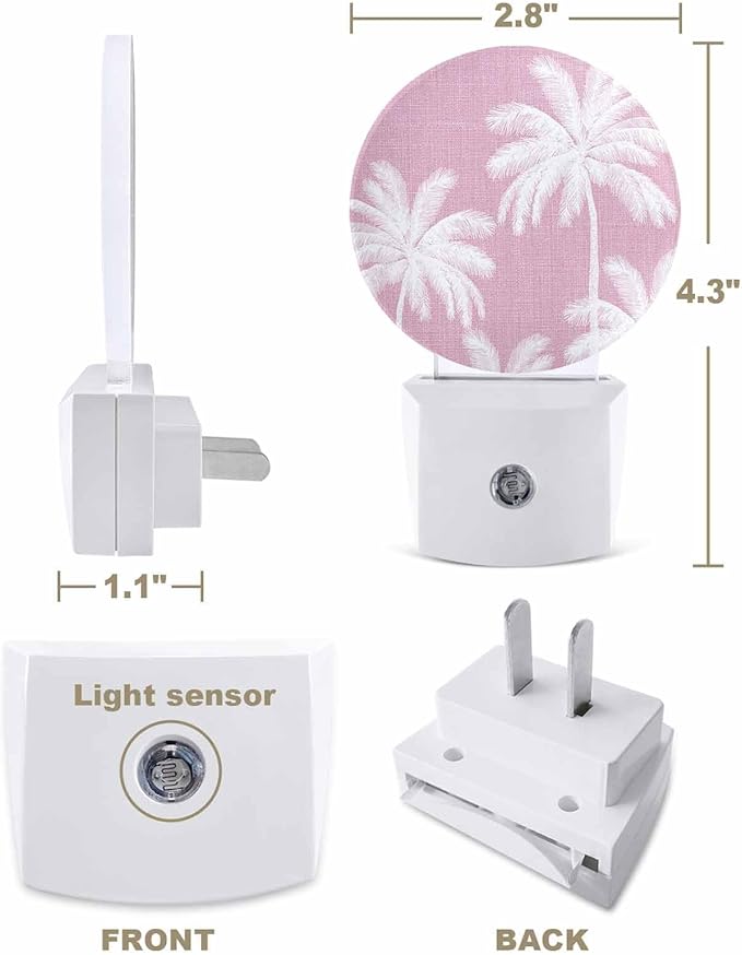 Night Lights Auto Sensor Tropical Palm Trees Night Light Peach Pink Linen - Image 2
