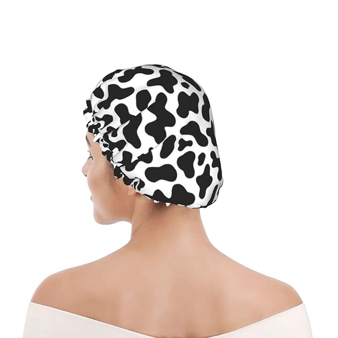 Black And White Cow Skin Abstract Animal Farm Shower Cap - Image 8