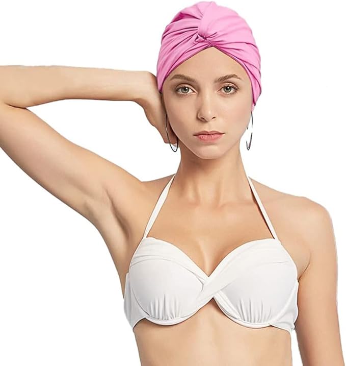 Pleated Fabric Swimming Cap Women Ladies Long Hair Swim Cap Ear Protecting by AYILUOBE