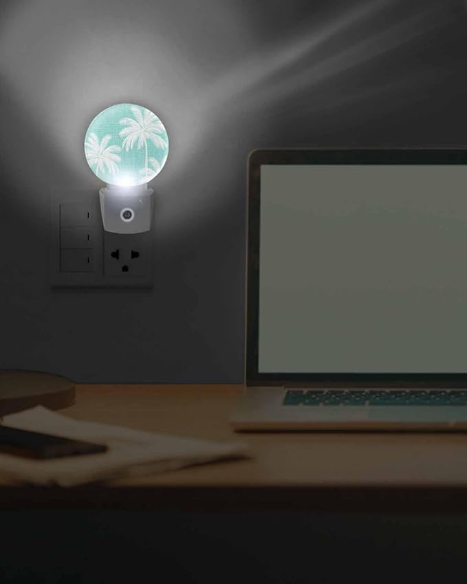 Night Lights Auto Sensor Tropical Palm Trees Night Light Teal Linen Coastal - Image 7