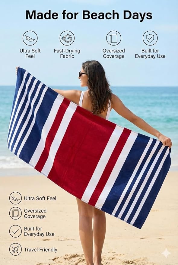 Premium Terry Cabana Beach Towel, Soft Plush Cotton Pool Towel, 30” x 60” - Image 2