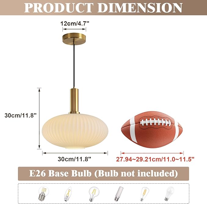 KCO Lighting Large Milk Glass Pendant Lighting Kitchen Island Brushed Brass - Image 2