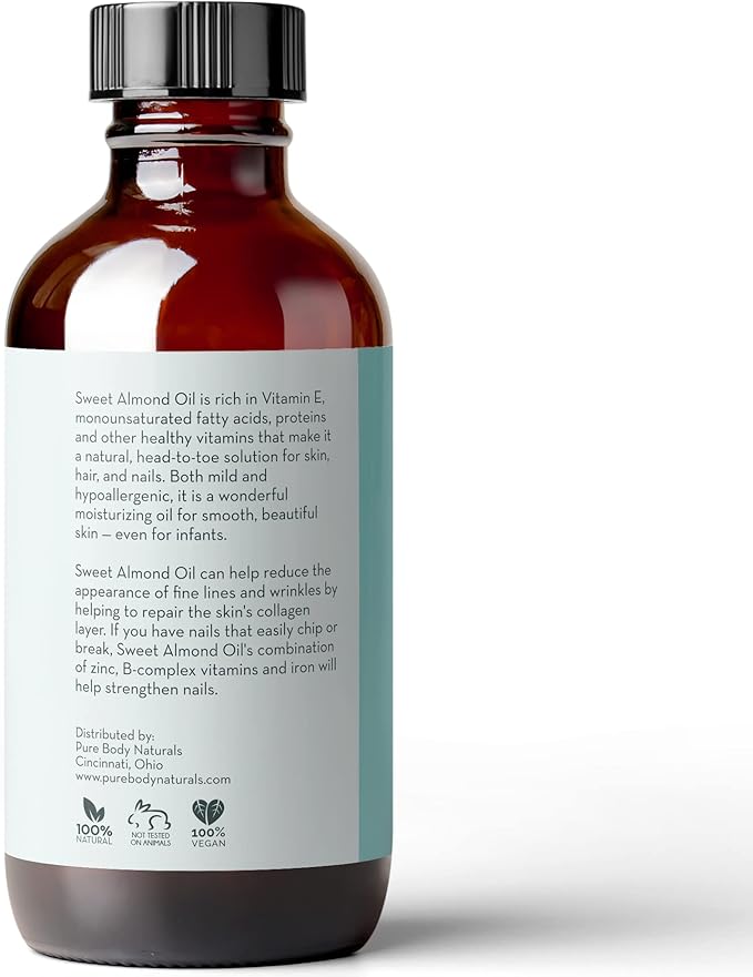Pure Body Naturals Sweet Almond Oil, 4 fl oz - Image 4