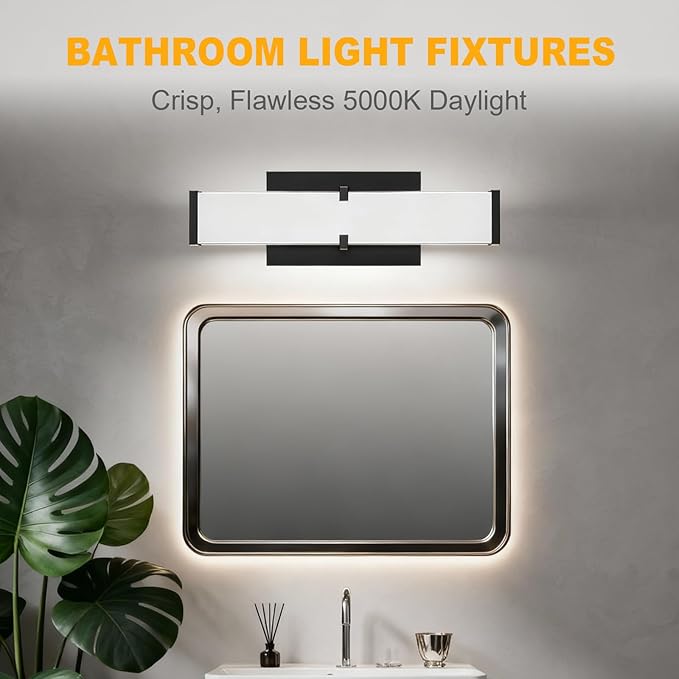 Bathroom Lighting Fixtures Over Mirror: ETL Certified 24 Inch Black Modern LED - Image 6