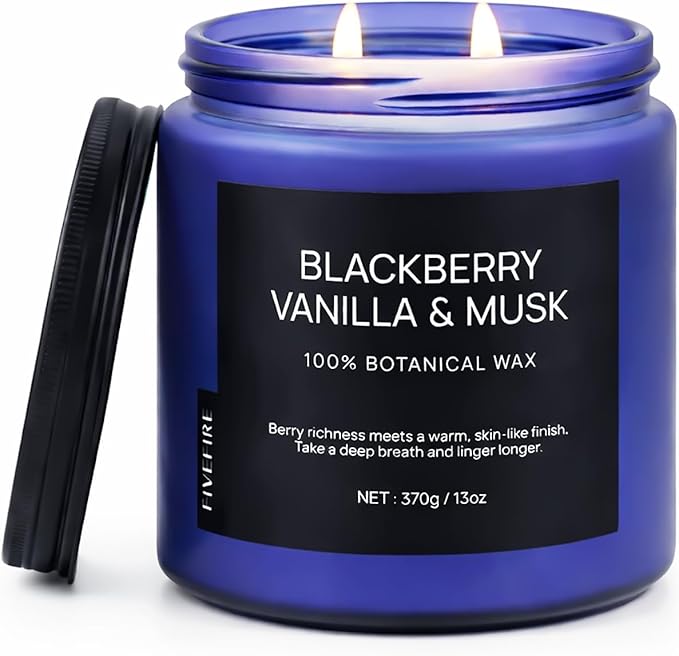 BlackBerry Vanilla Musk Home Scented Candles, 13oz Organic Soy Wax, 76-Hour by Fivefire