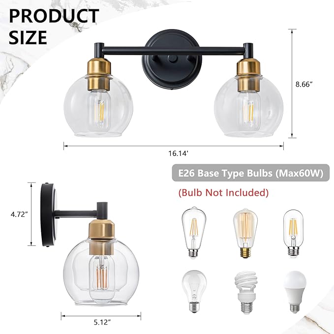 Bathroom Light Fixtures, 2-Light Modern Bathroom Vanity Light, Adjustable - Image 3