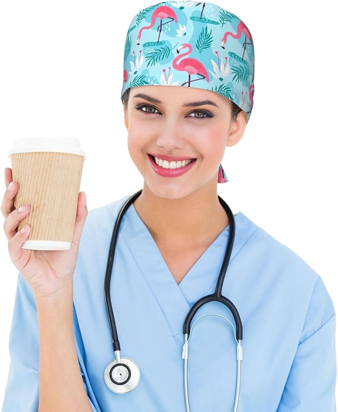 Working Cap Scrub Caps with Sweatband Adjustable Tie Back Hat Nurse Surgical - Image 5