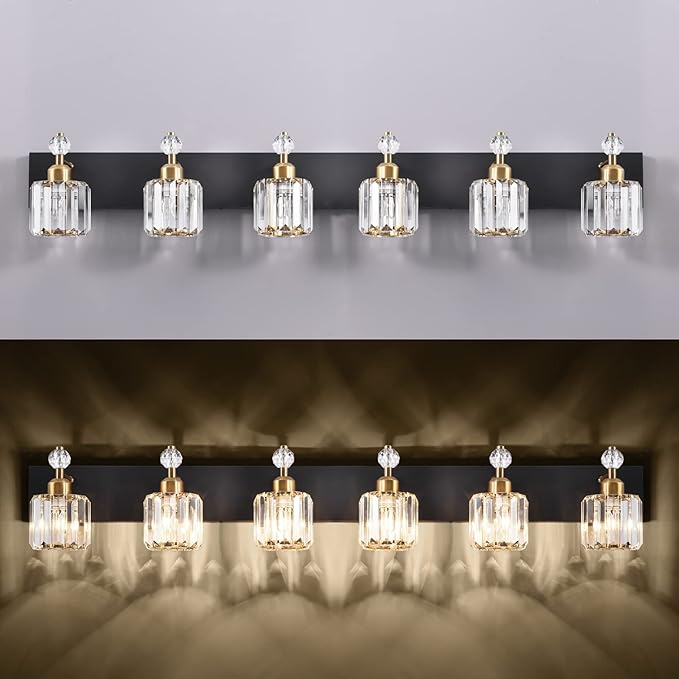 PRESDE Crystal 6 Light Bathroom Vanity Lights Black and Gold Bathroom Lights - Image 6