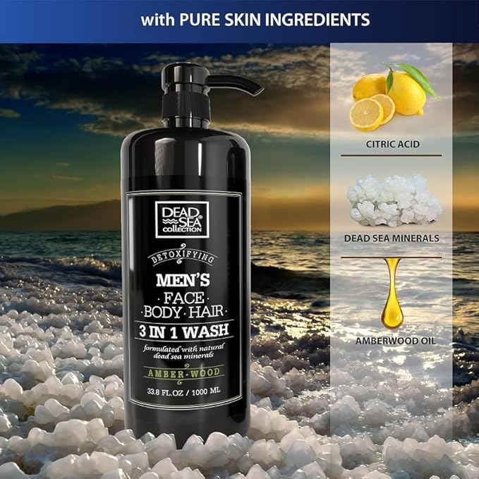 Dead Sea Collection Amber Wood Men’s Body Wash – 3 in 1 Body Wash - Image 4