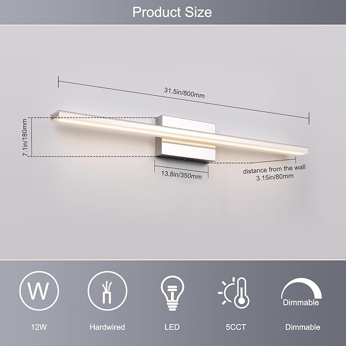 LED Modern Bathroom Vanity Light Fixtures 24W Dimmable 5CCT LED Vanity Light - Image 6