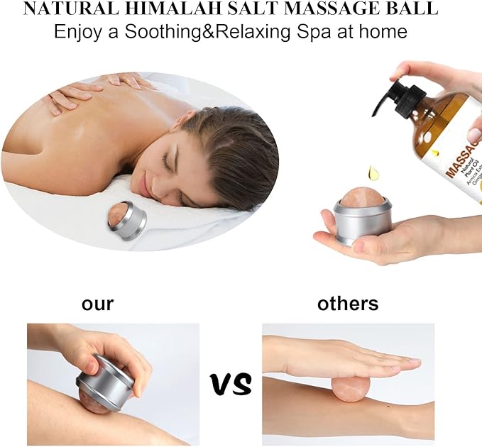 gemshan Massage Roller Ball, Natural Himalayan Salt Ball Roller Hand Massage - Image 2