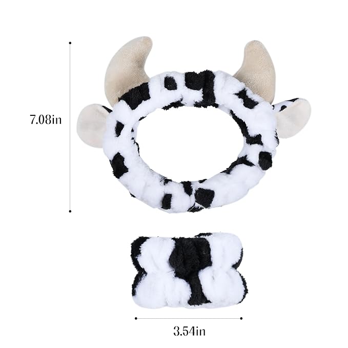 Plush Wash Face Headband Cow Print Spa Wrist Band Cuffs Hair Scrunchy Women - Image 6