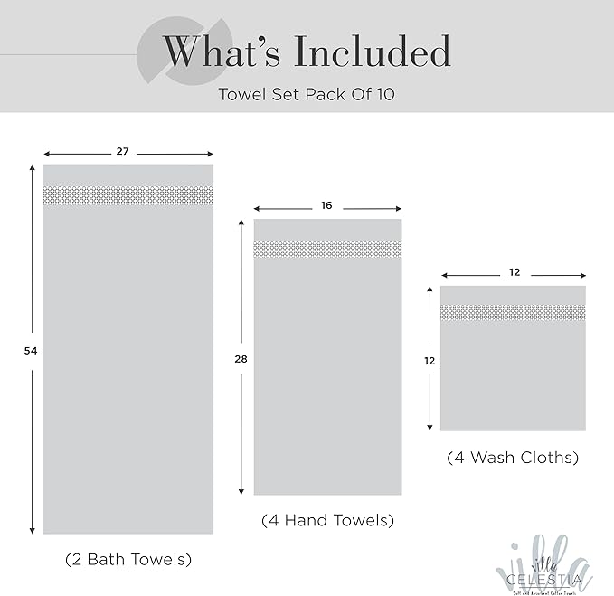 100% Combed Cotton Bathroom Towel Set of 10-2 Bath Towels, 4 Hand Towels - Image 5