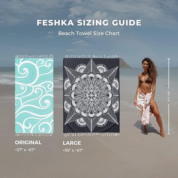 FESHKA Sand Free Turkish Beach Towel Quick Dry Bath Towel, Oversized Beach - Image 4