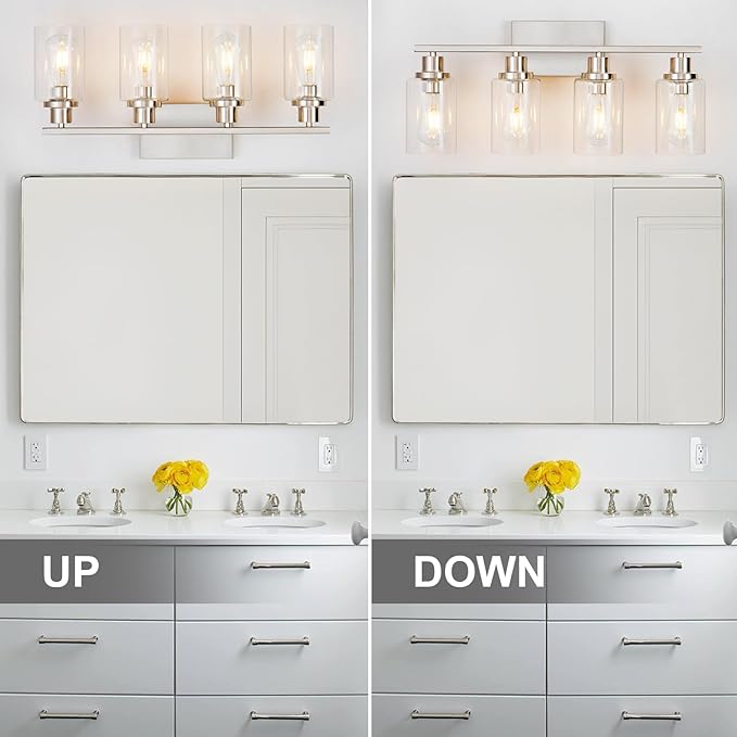 4 Light Bathroom Light Fixtures Brushed Nickel Vanity Light Over Mirror Modern - Image 7