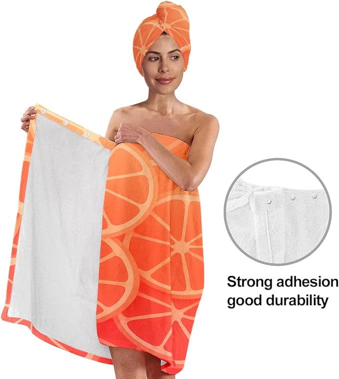 Women’s Citrus Towel Wrap and Hair Turban Set – Orange Fruit Bath Wrap Skirt - Image 4