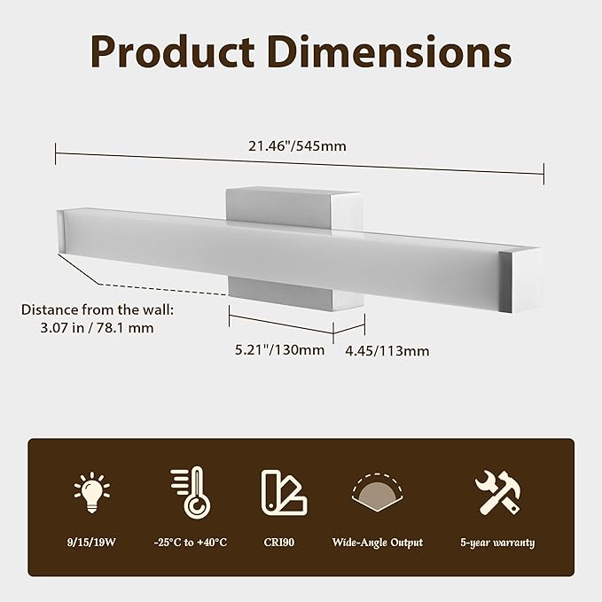 Bathroom Light Fixtures Over Mirror 22IN, 19W 5CCT Dimmable Modern Vanity Lights - Image 7
