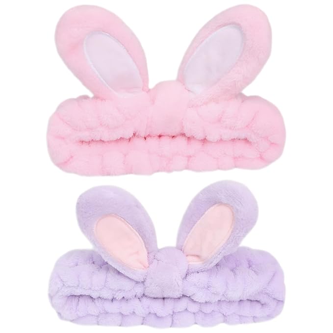 musejoy 2 Pcs Headband Bunny Ears Headband, Cute Spa Headbands by musejoy