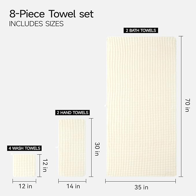 REDKISS 8-Piece Soft Bath Towel Sets, Extra Large 2 Bath Sheet, 2 Hand Towel - Image 3