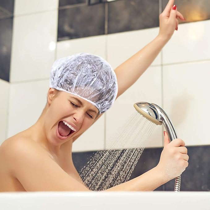 100pcs Shower Caps Disposable, Thicker and Larger Waterproof Clear Hair Bath - Image 4
